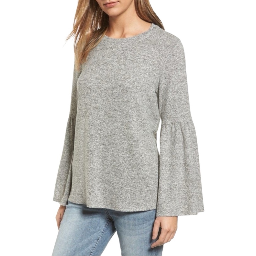 💐C054 - Zara Trafaluc Gray Bell Sleeve Blouse Relaxed Fit